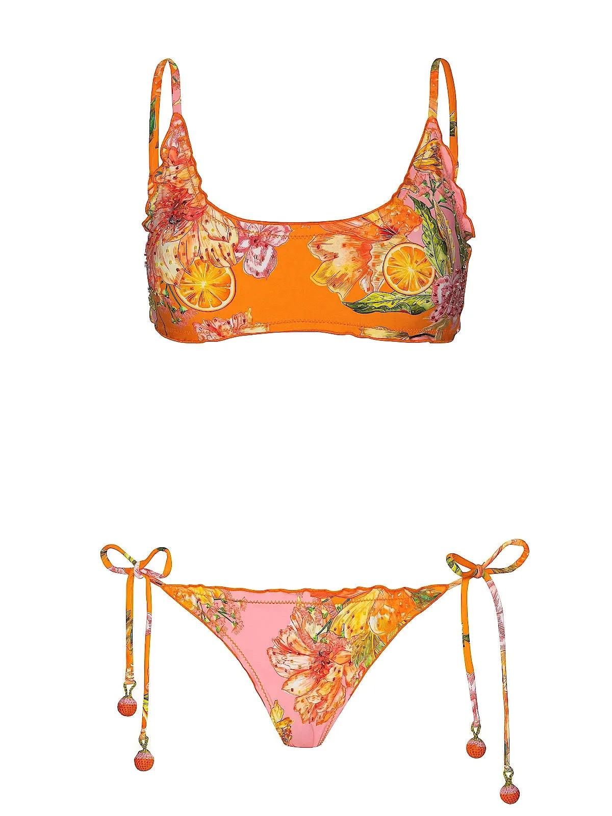 Embroidered Lettuce Edge Bralette-Embroidered Lettuce Edge Tie Side Bikini ::RET