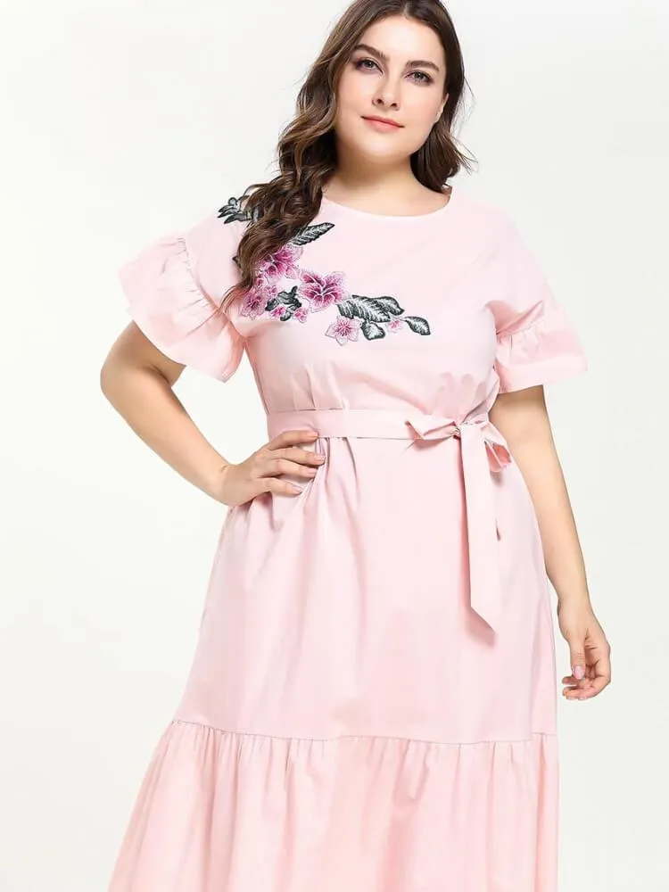 Embroidered Ruffle Short Sleeved Jalabiya