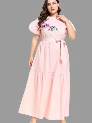Embroidered Ruffle Short Sleeved Jalabiya