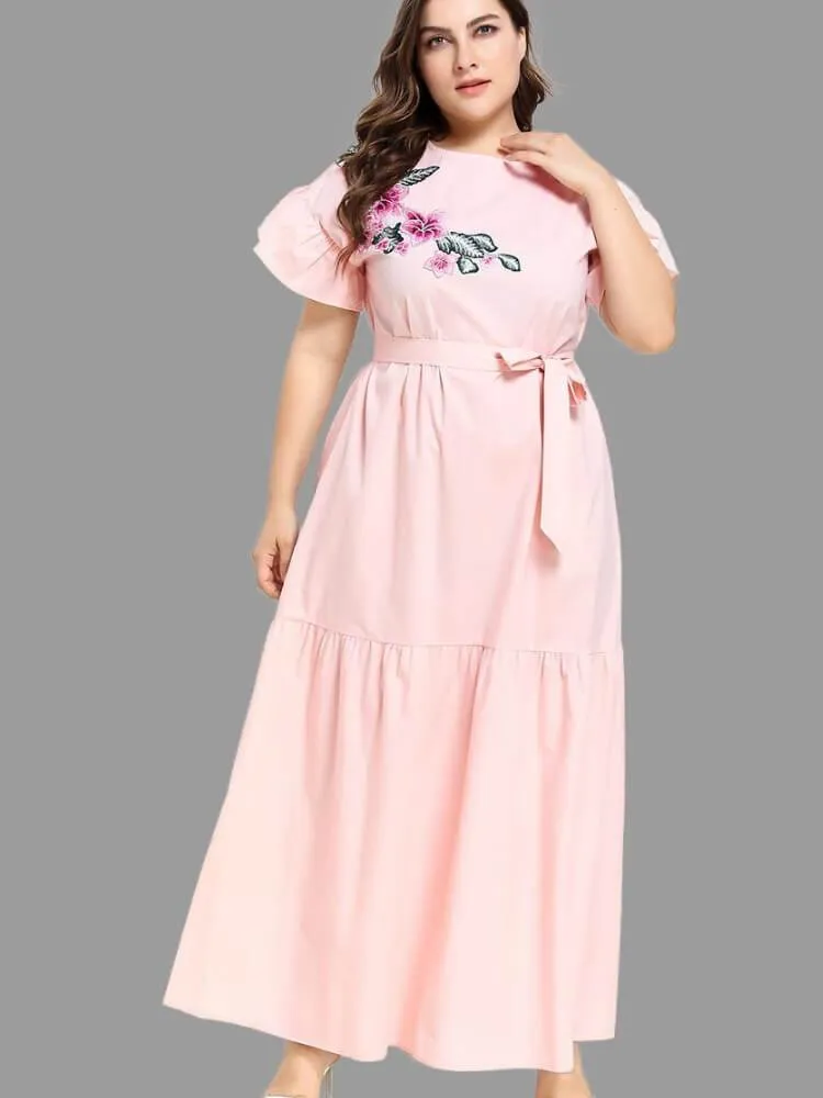 Embroidered Ruffle Short Sleeved Jalabiya