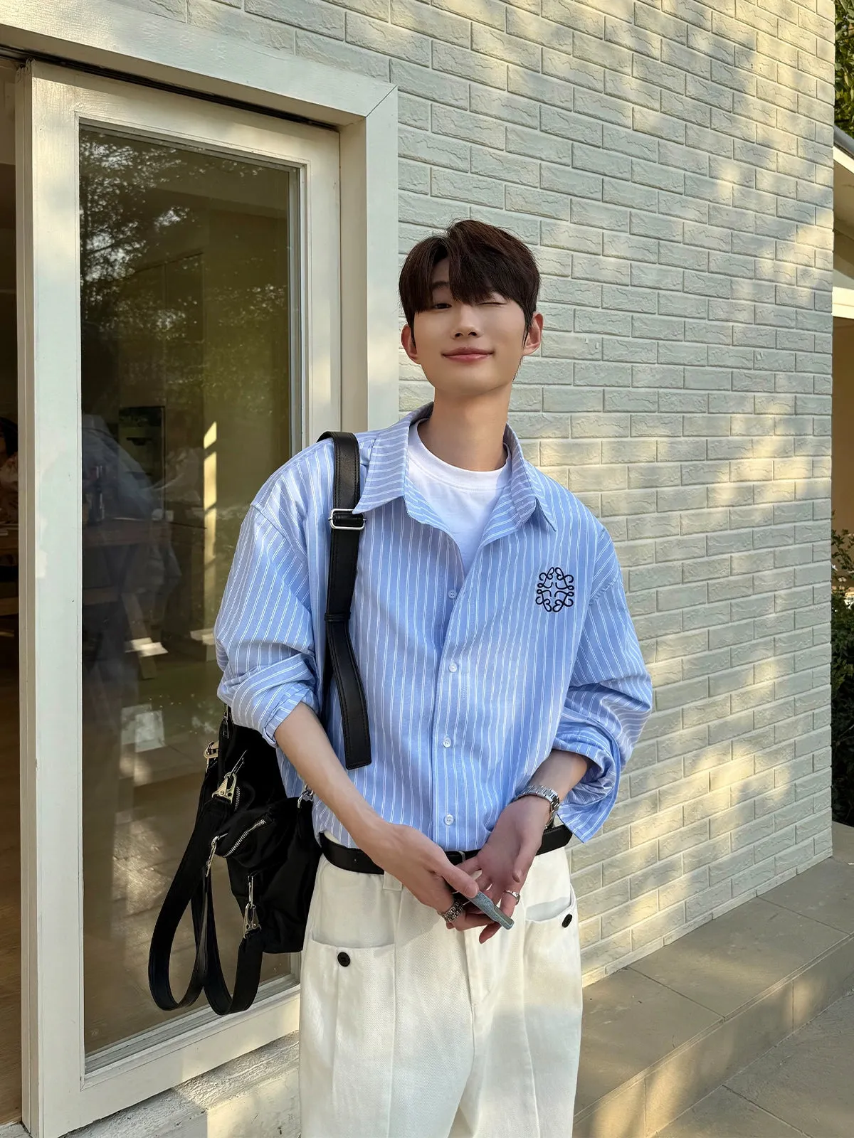 Embroidered Striped Casual Shirt