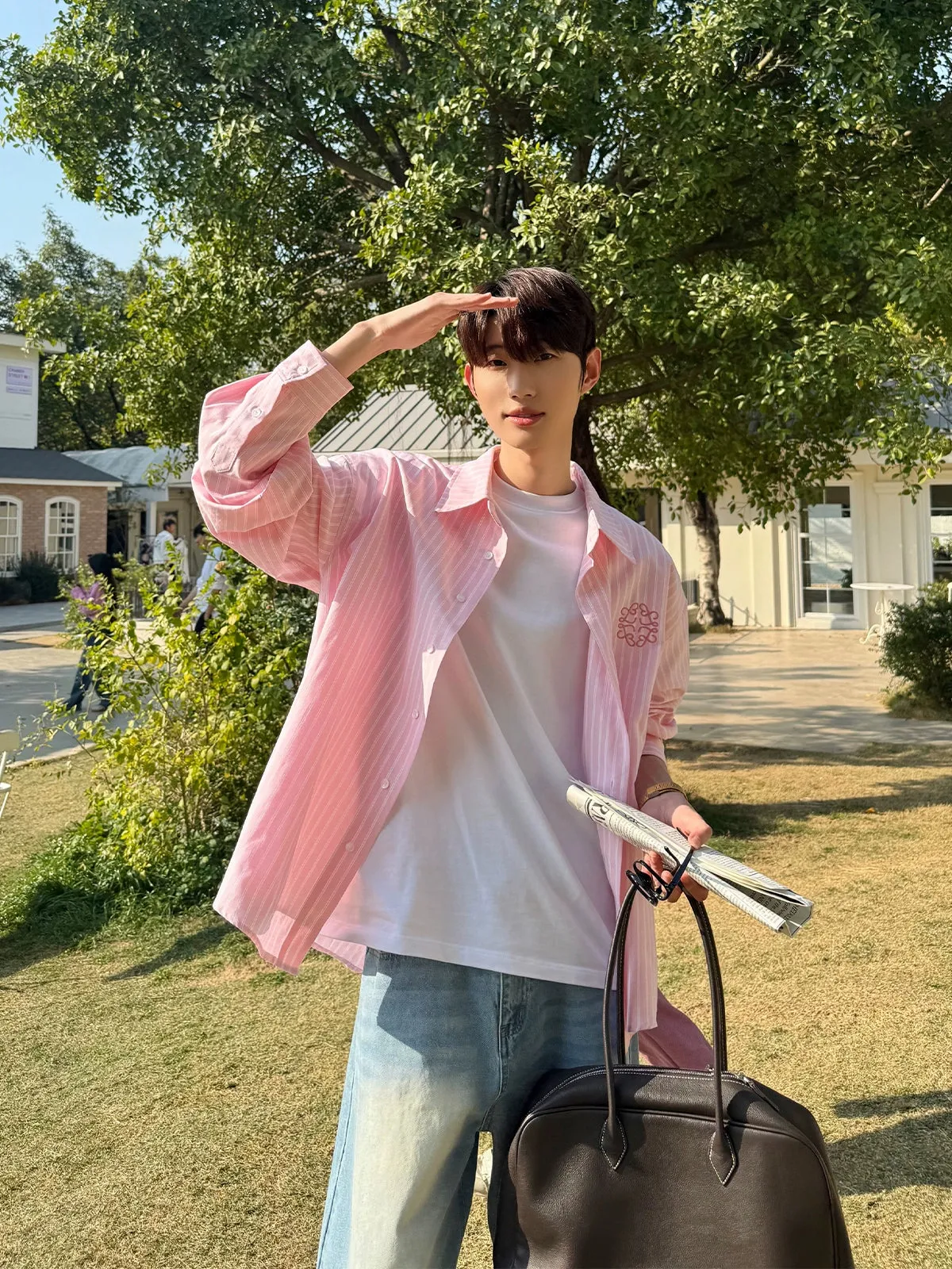 Embroidered Striped Casual Shirt