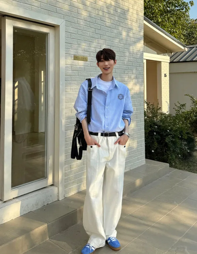 Embroidered Striped Casual Shirt