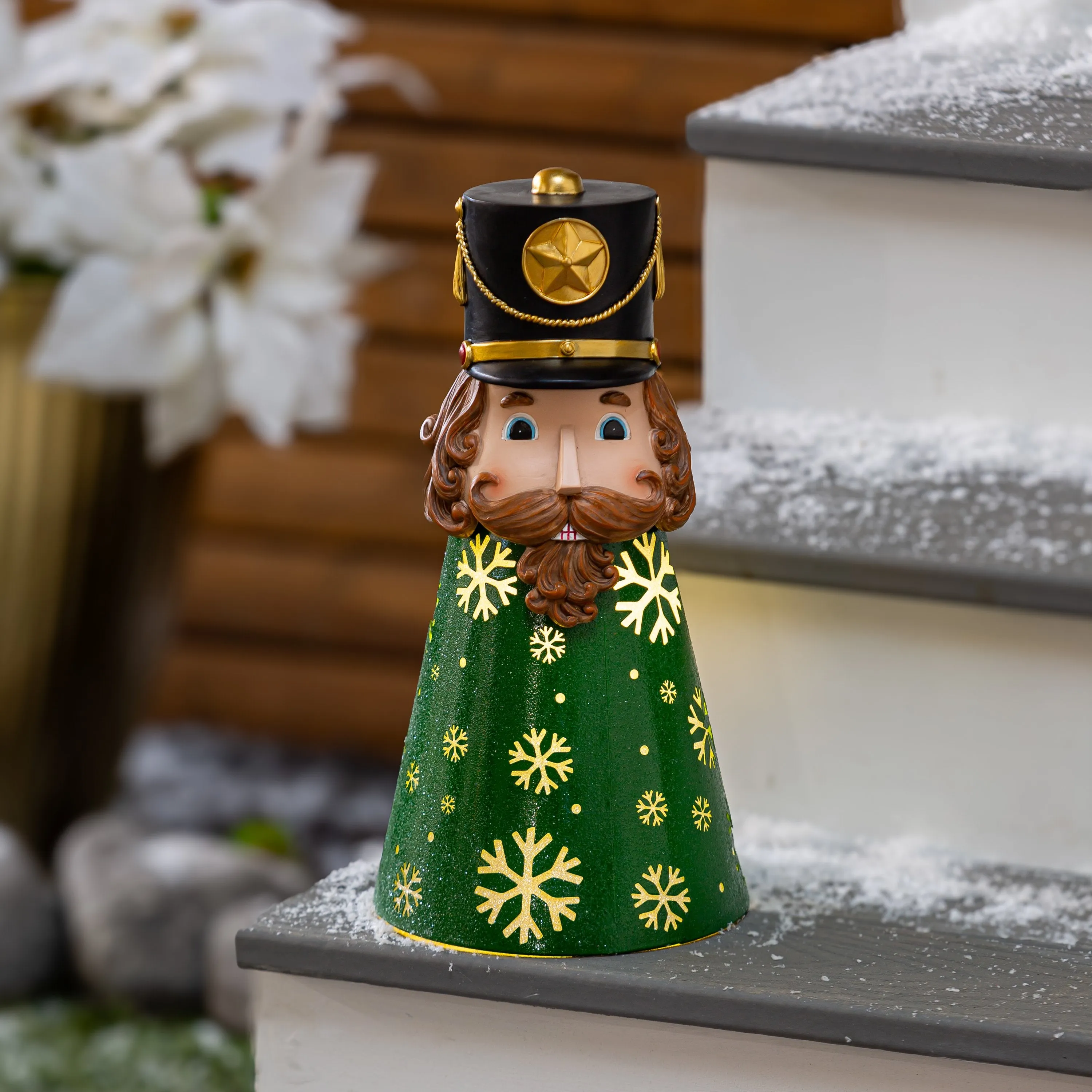 Evergreen Statuary,16"H LED Snowflake Cutout Nutcracker Statuary,7.48x7.48x14.96 Inches