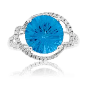 Fancy Cut Blue Topaz with Diamond Accents Ring