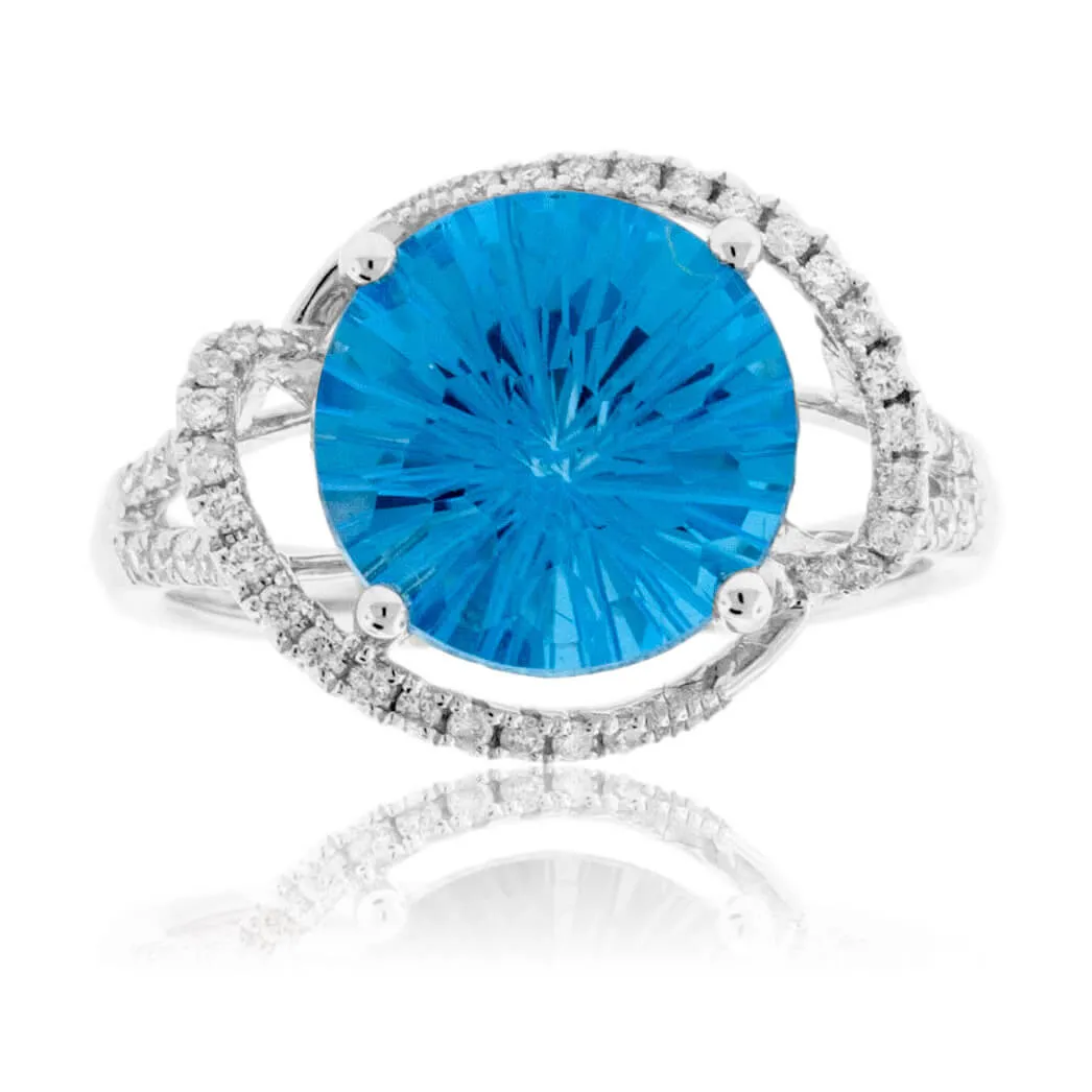 Fancy Cut Blue Topaz with Diamond Accents Ring