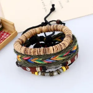 Feather Charm Rainbow Beaded Multilayer Bracelet