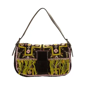 Fendi Black Beaded Fringe Baguette