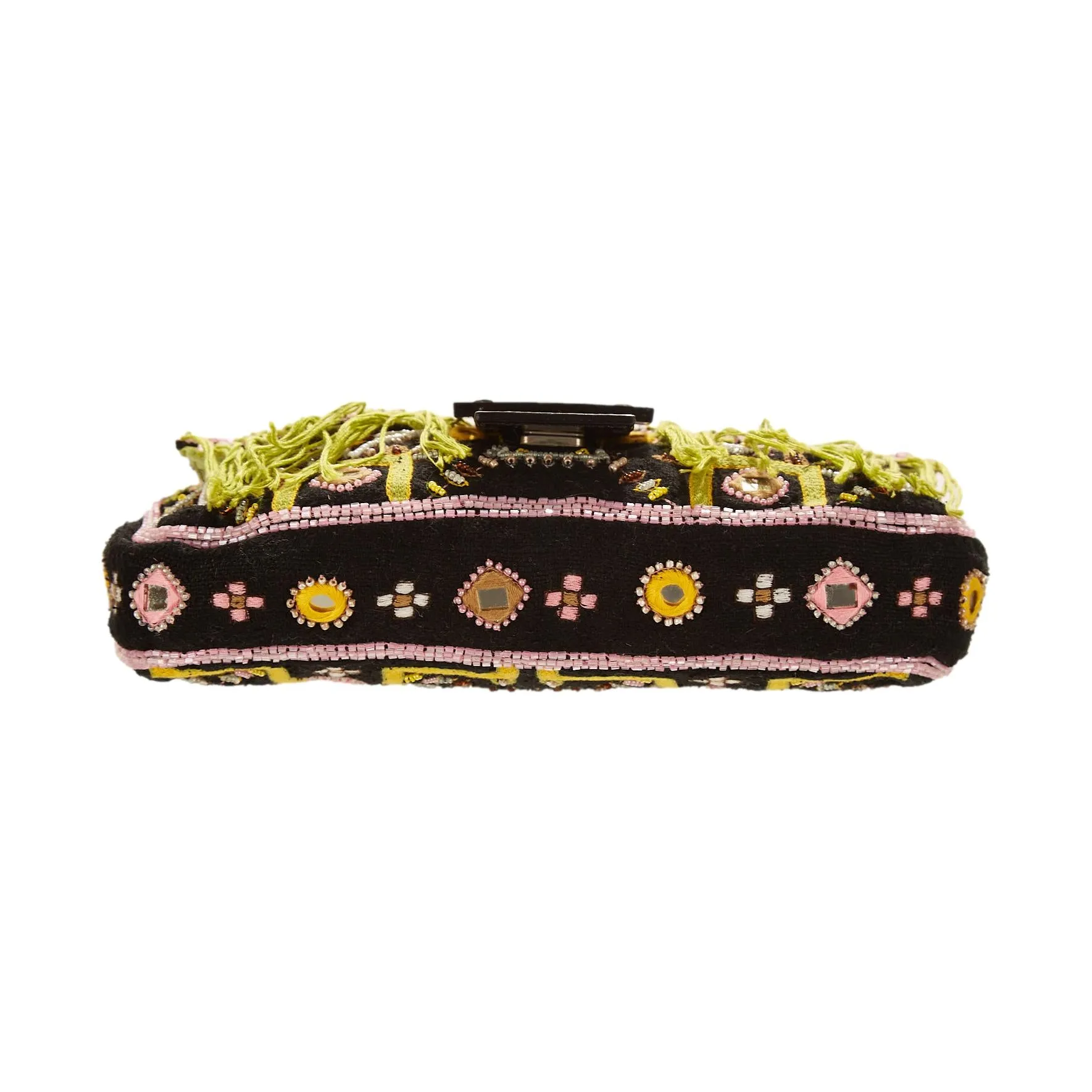 Fendi Black Beaded Fringe Baguette