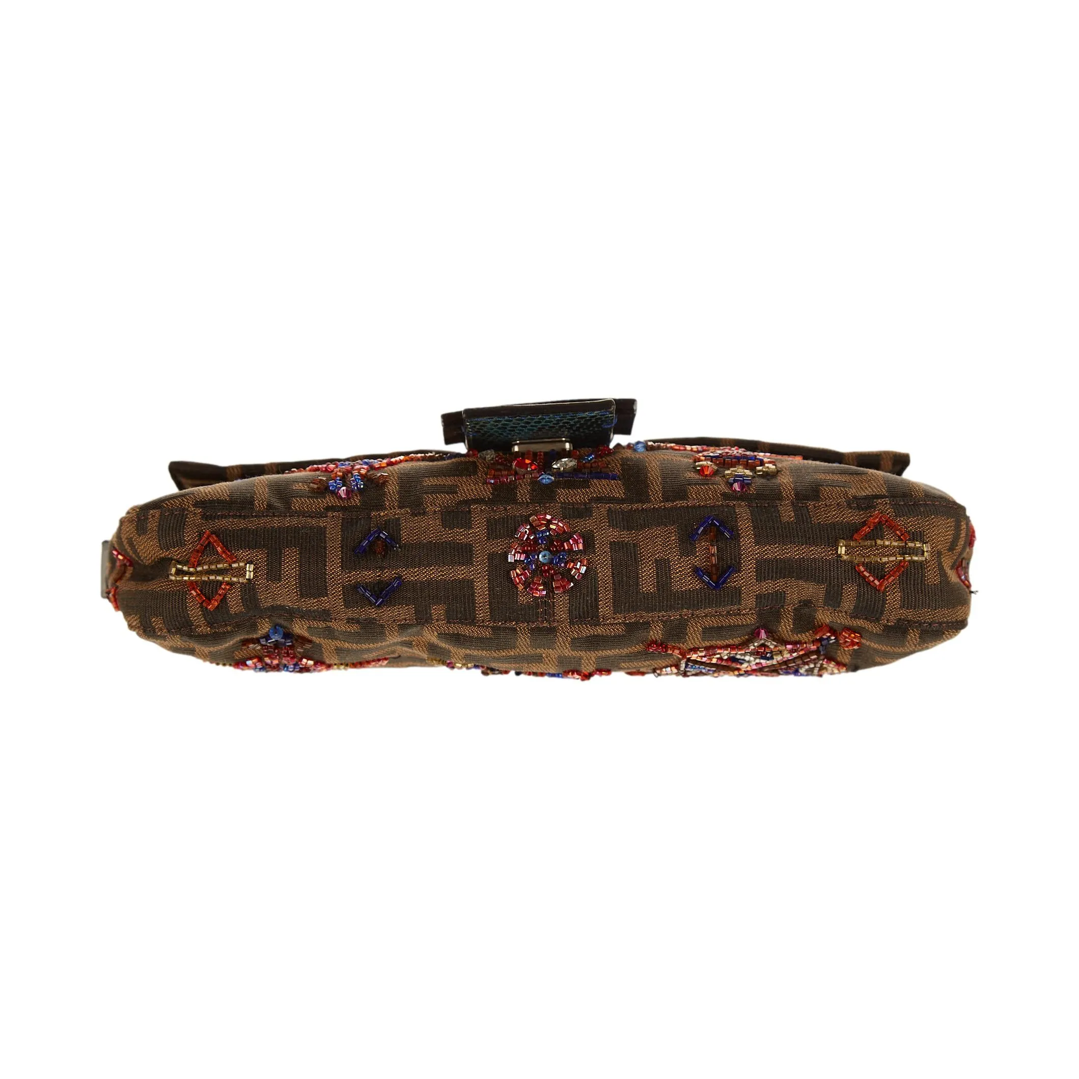 Fendi Brown Logo Beaded Baguette