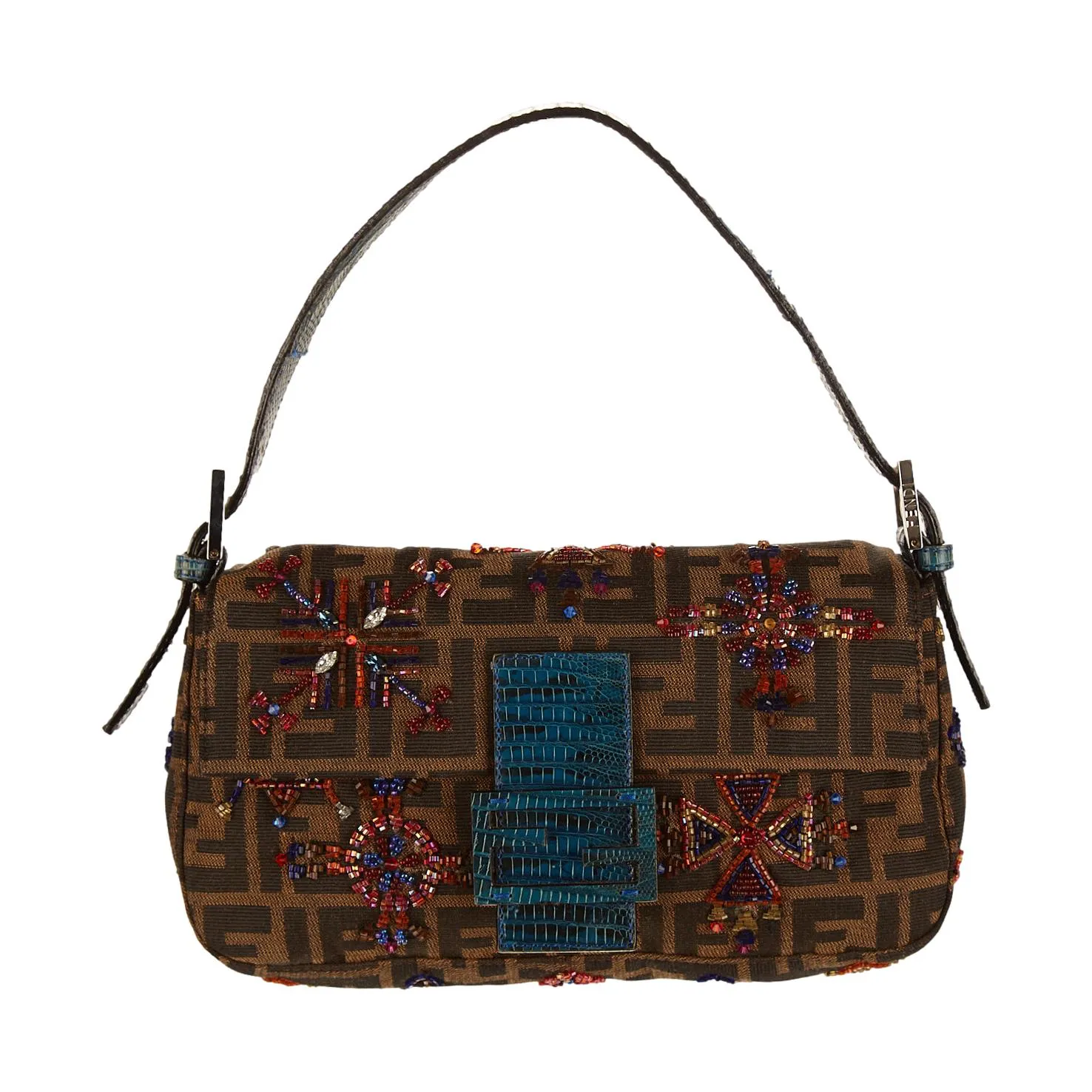 Fendi Brown Logo Beaded Baguette