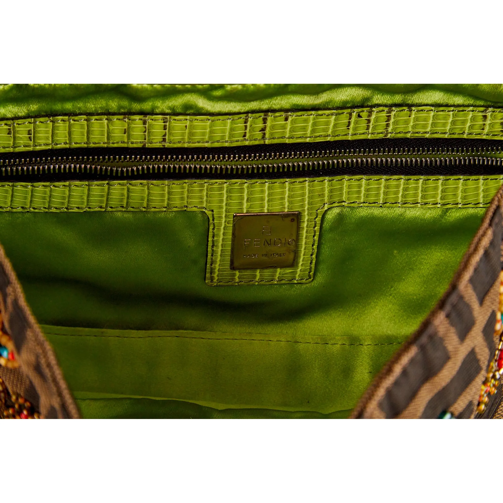 Fendi Brown Logo Beaded Baguette