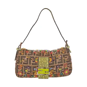 Fendi Brown Logo Beaded Baguette