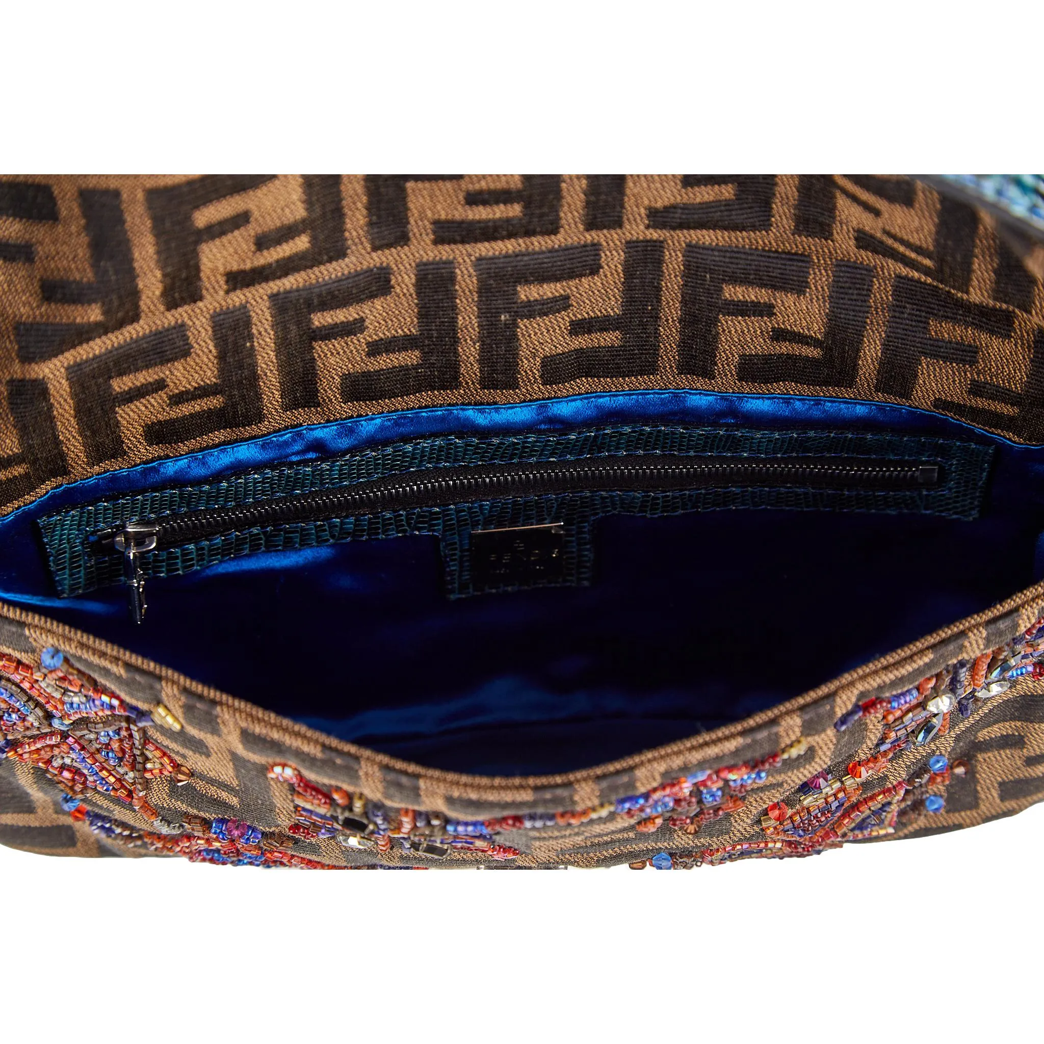 Fendi Brown Logo Beaded Baguette
