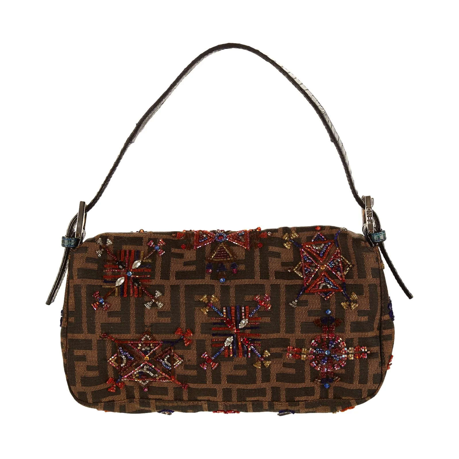Fendi Brown Logo Beaded Baguette