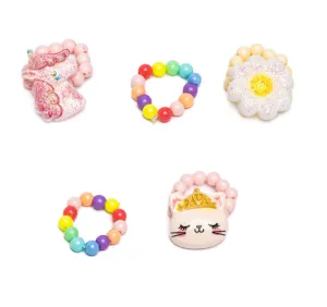 Flower, Kitty, Unicorn Elastic Ring Set