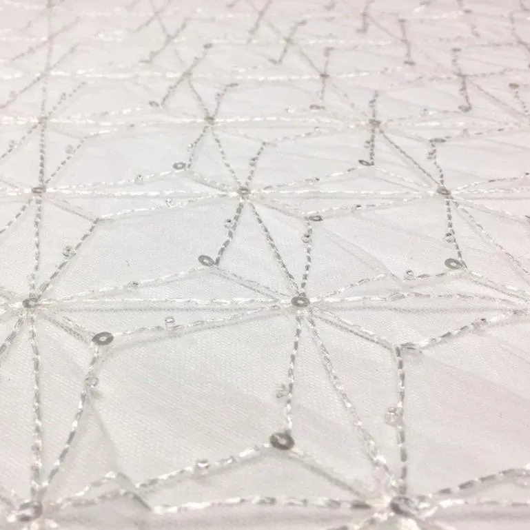 Geometric Spider Web Design Sparkly Sequin Knitted Fabric