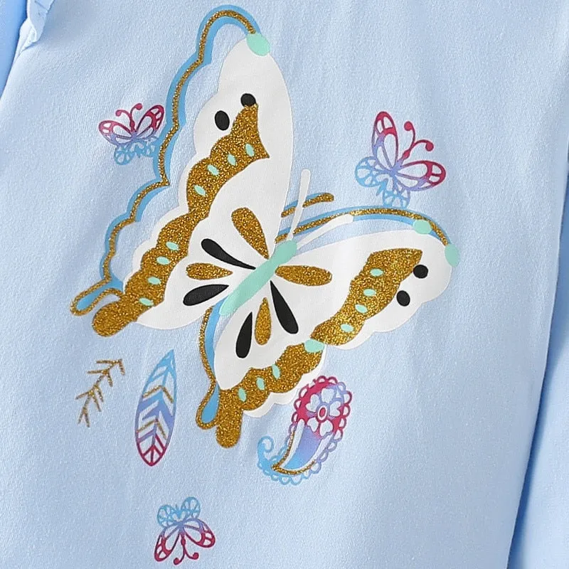 Girls Casual Embroidered Long Sleeve Top - Blue