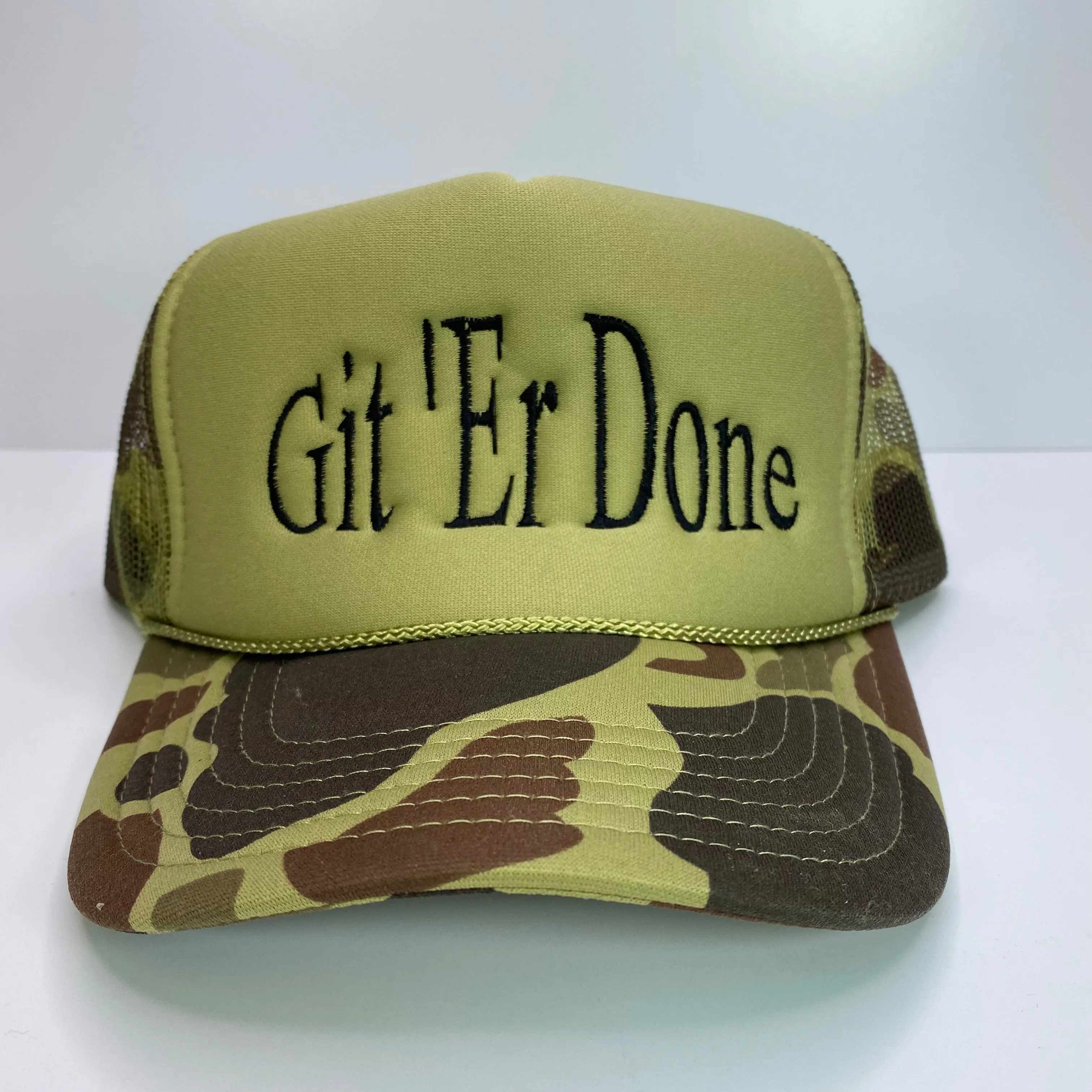 Git Er Done Vintage Custom Embroidered Camouflage Mesh Trucker Snapback Hat Cap