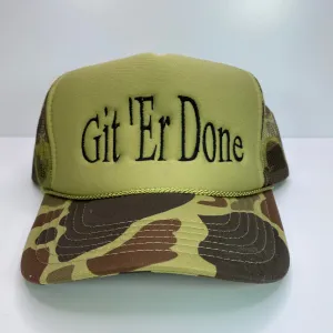 Git Er Done Vintage Custom Embroidered Camouflage Mesh Trucker Snapback Hat Cap