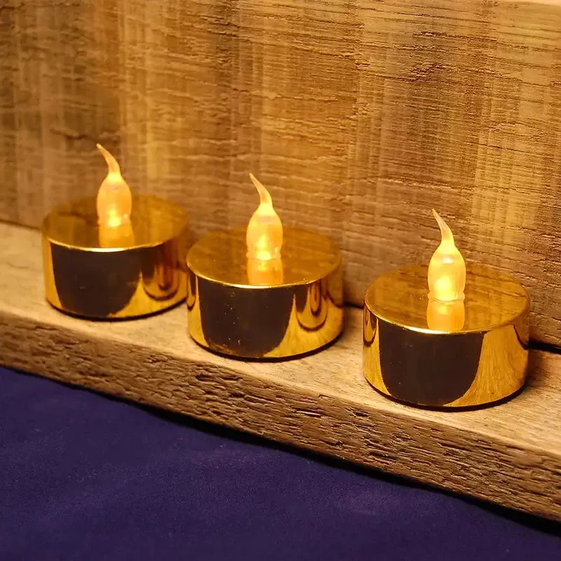 Gold LED Tea Lights with Red Berry Branches