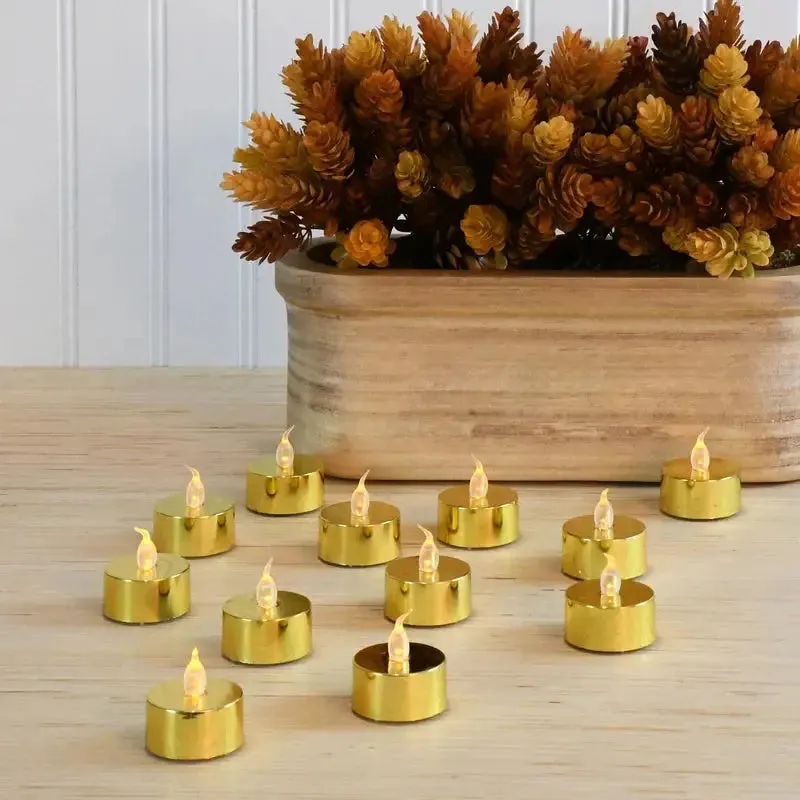Gold LED Tea Lights with Red Berry Branches