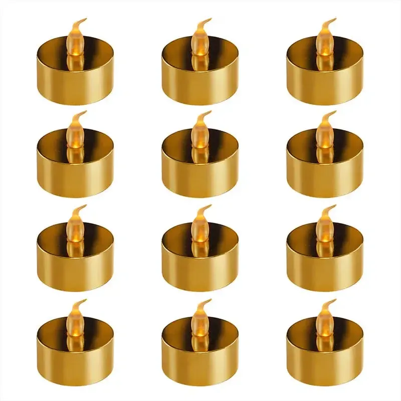 Gold LED Tea Lights with Red Berry Branches