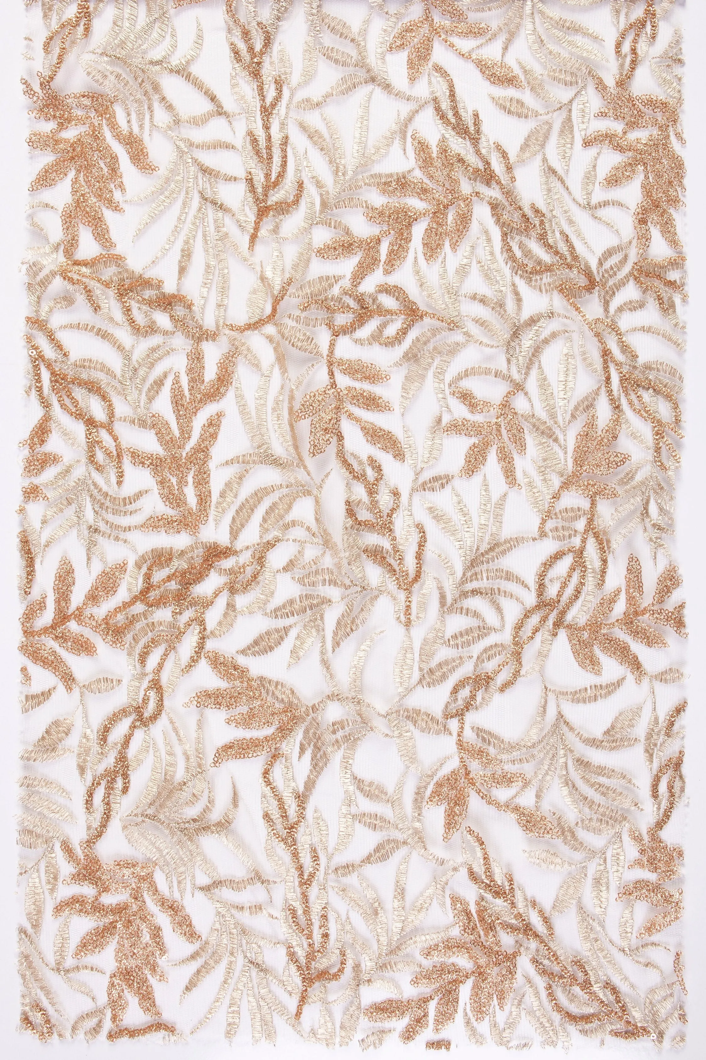 Gold Lurex Leaf Design Sequin Embroidered Fabric