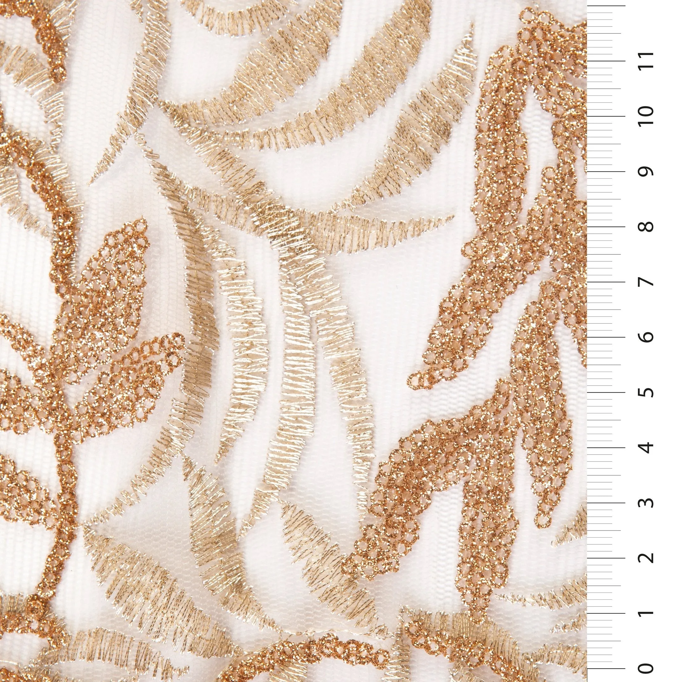 Gold Lurex Leaf Design Sequin Embroidered Fabric