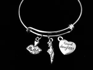 Granddaughter Ballet Shoes Ballerina Adjustable Bracelet Expandable Silver Charm Bangle Dance Gift