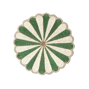 Green and White Beaded Scallop Round Placemats