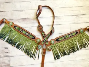 Green Ombre Fringe Beaded Tack Set