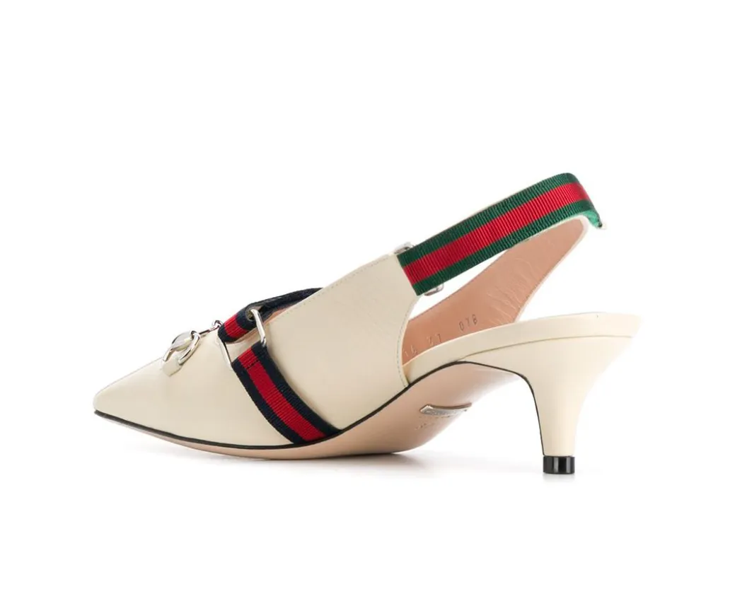 Gucci Malaga Kid Horsebit Webbed Pumps in White