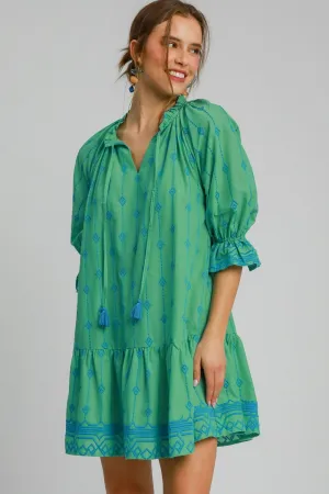 Hazel Blues® | Umgee Tassel Embroidered Flounce Sleeve Mini Dress