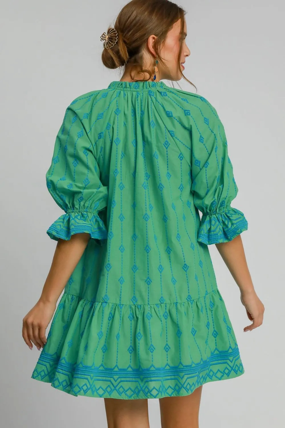 Hazel Blues® | Umgee Tassel Embroidered Flounce Sleeve Mini Dress