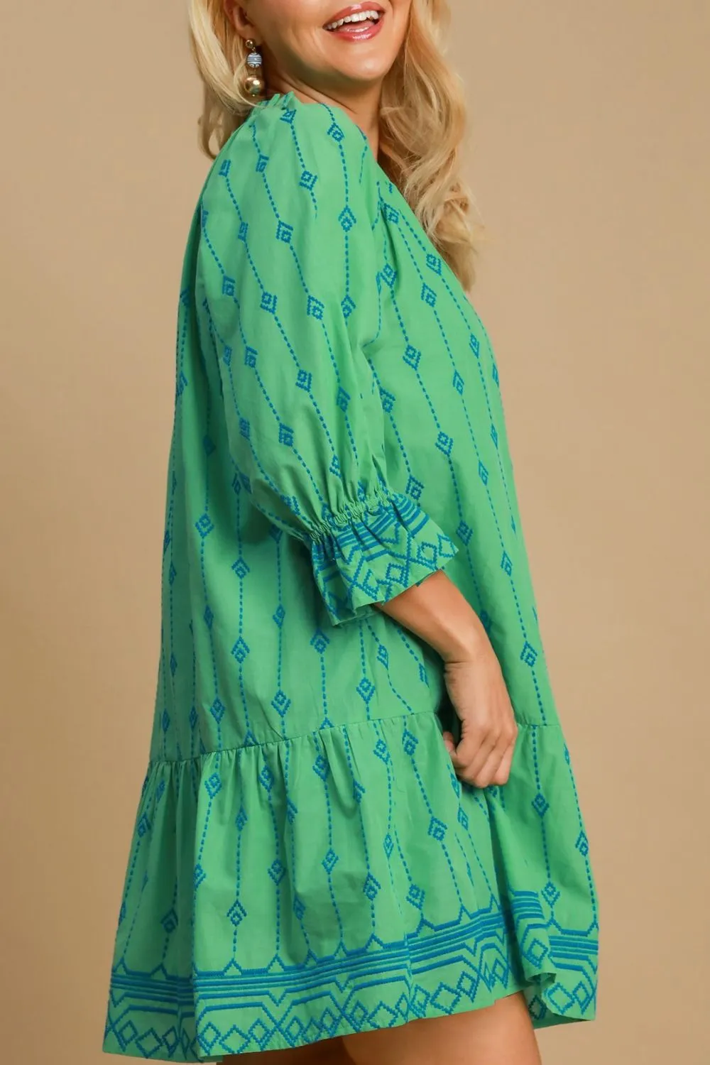 Hazel Blues® | Umgee Tassel Embroidered Flounce Sleeve Mini Dress