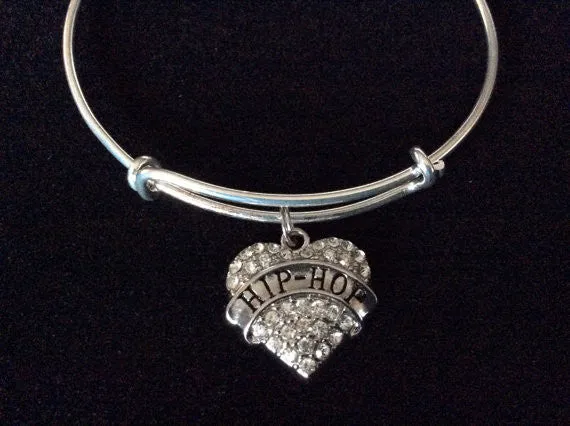 Hip Hop Crystal Heart Expandable Silver Charm Bracelet Adjustable Bangle Gift Dance Jewelry Trendy Teenager
