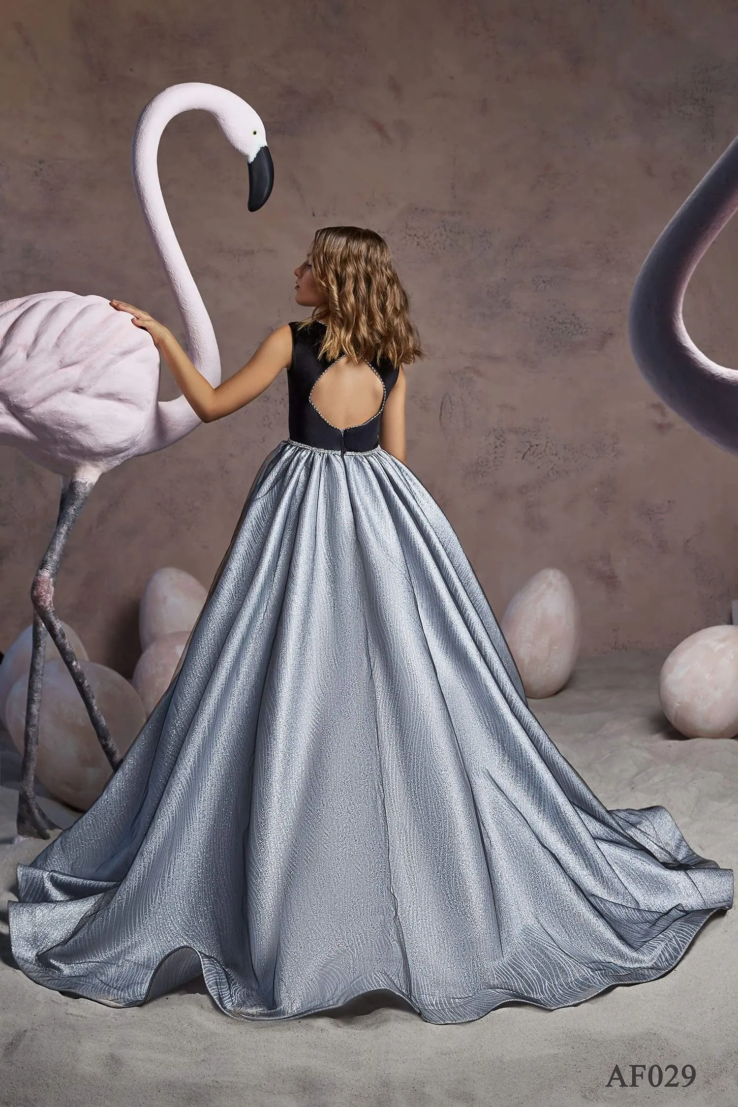 Holiday Party Girls Black Silver Ballgown Dress