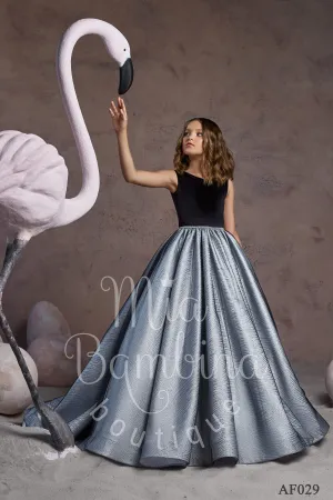 Holiday Party Girls Black Silver Ballgown Dress