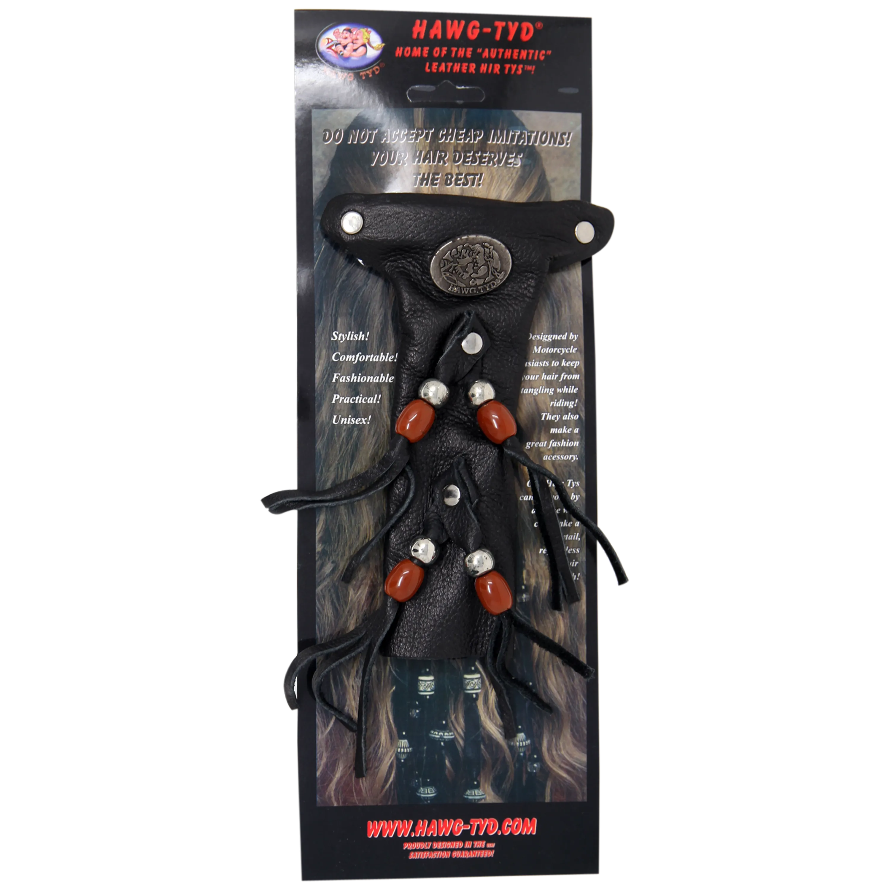 HTBrown "Hawg Tyd" The Authentic Leather Hair TYS - Brown Beads