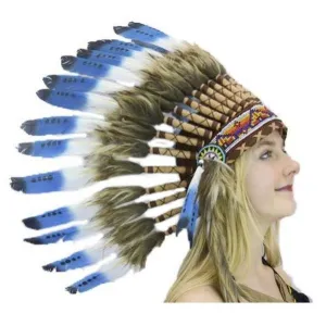 Indian Head Dress with Blue Tip Feathers Small