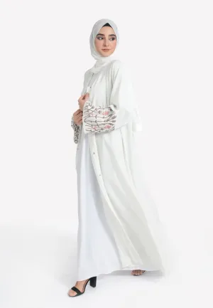 Ivory Blossom Embroidered Open Abaya
