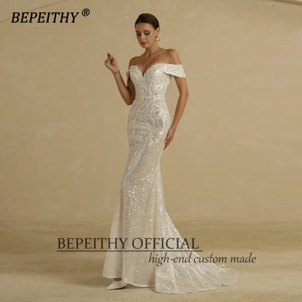Ivory Sequins Mermaid Wedding Dresses For Women 2 In 1 Detachable
