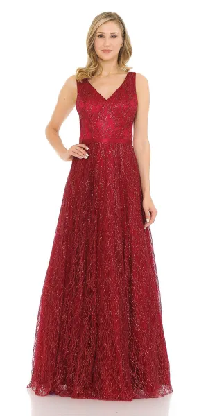 J&J Fashion 8002 Glittery Long Prom Dress with Open V-Back
