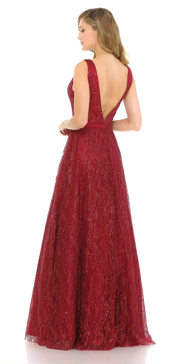 J&J Fashion 8002 Glittery Long Prom Dress with Open V-Back