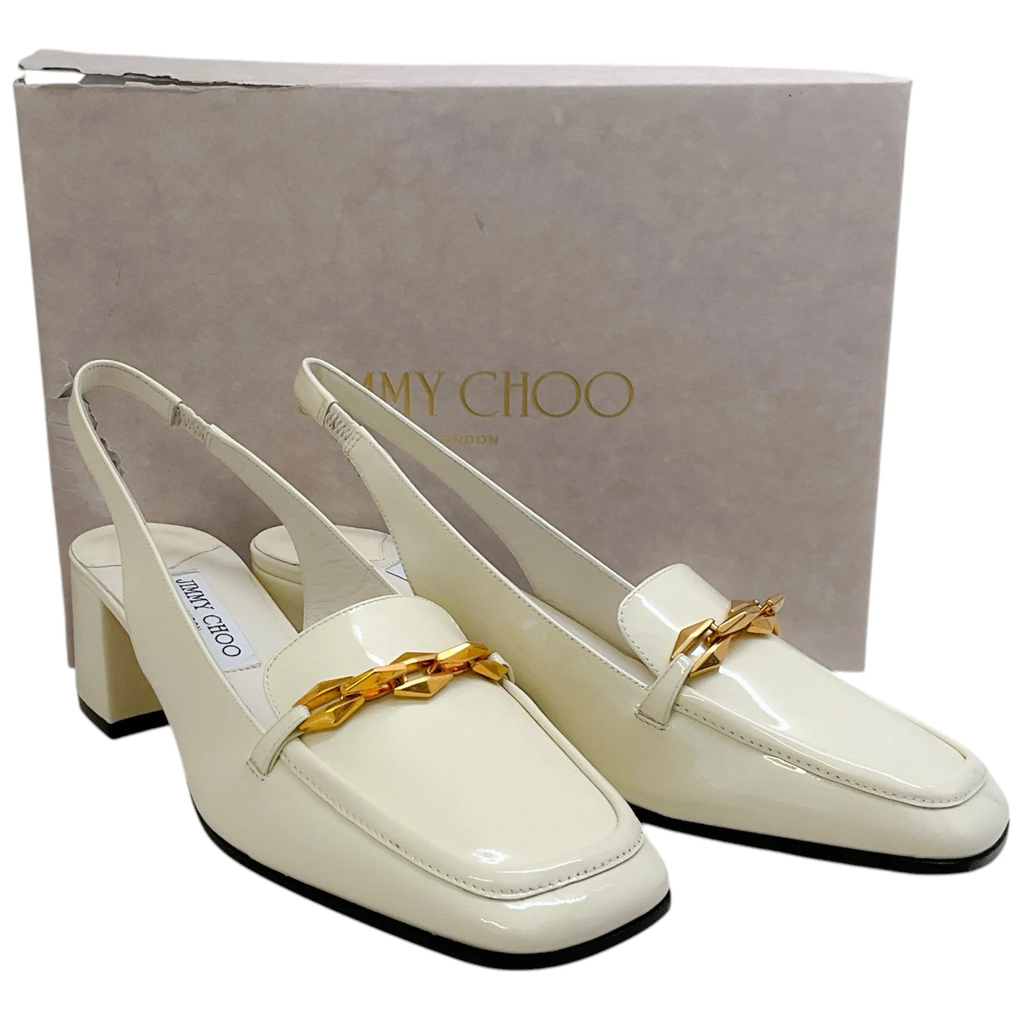 Jimmy Choo Latte Patent Leather Diamond Tilda Slingback Pumps