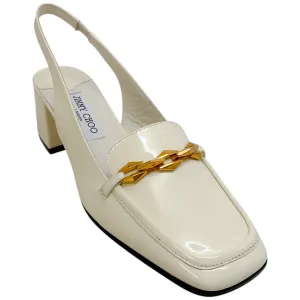 Jimmy Choo Latte Patent Leather Diamond Tilda Slingback Pumps