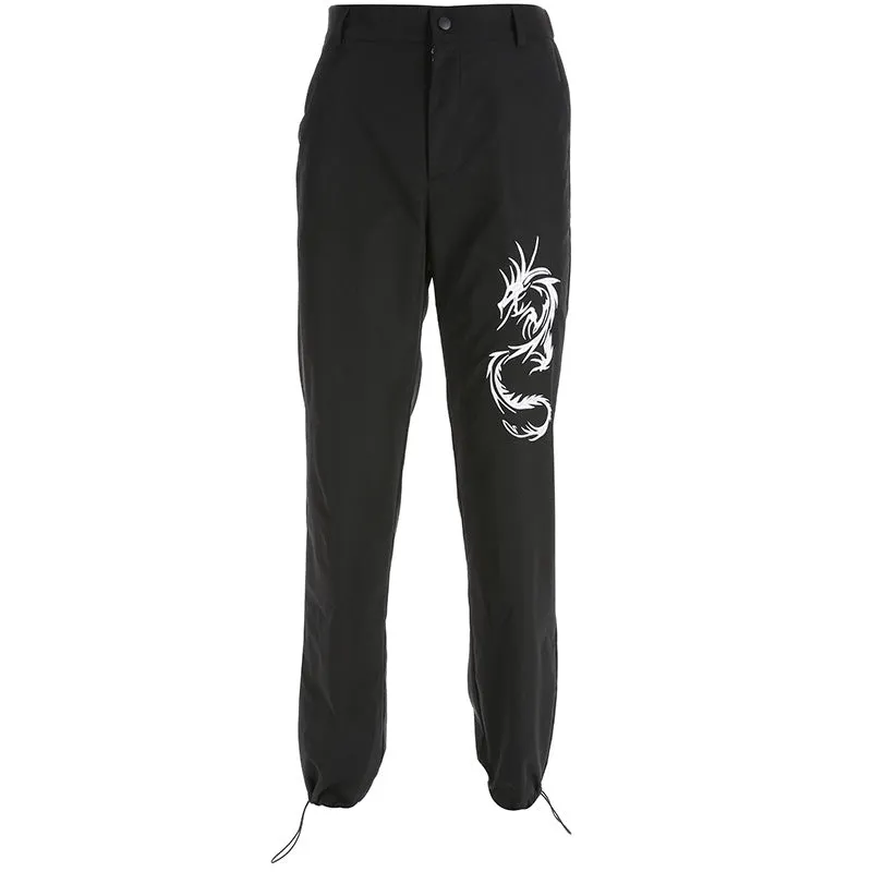 [@julia.aaa.black] "BLACK EMBROIDERED DRAGON" CASUAL PANTS K081002REVIEW