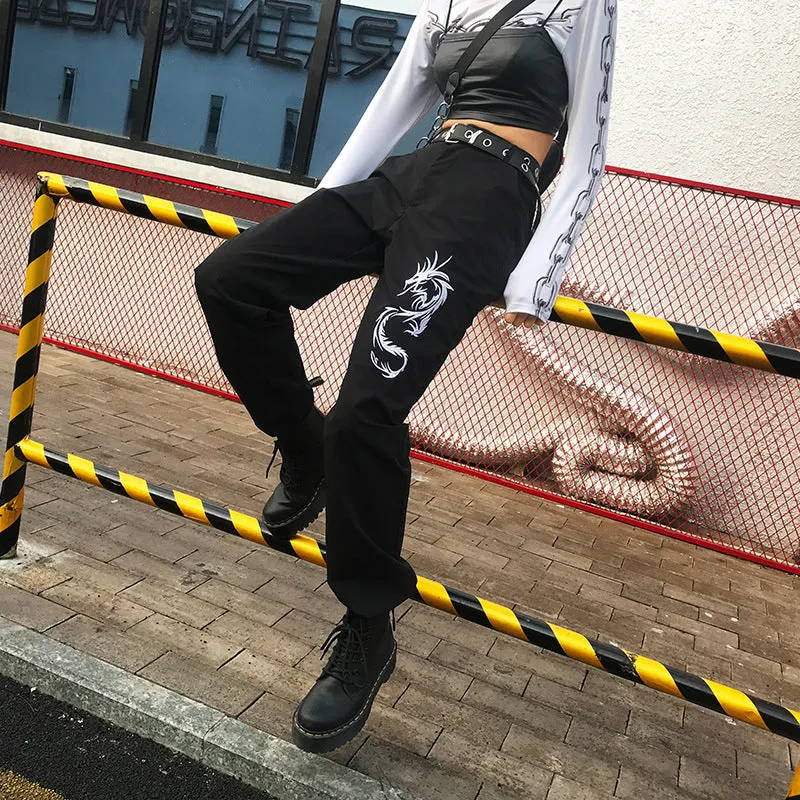 [@julia.aaa.black] "BLACK EMBROIDERED DRAGON" CASUAL PANTS K081002REVIEW