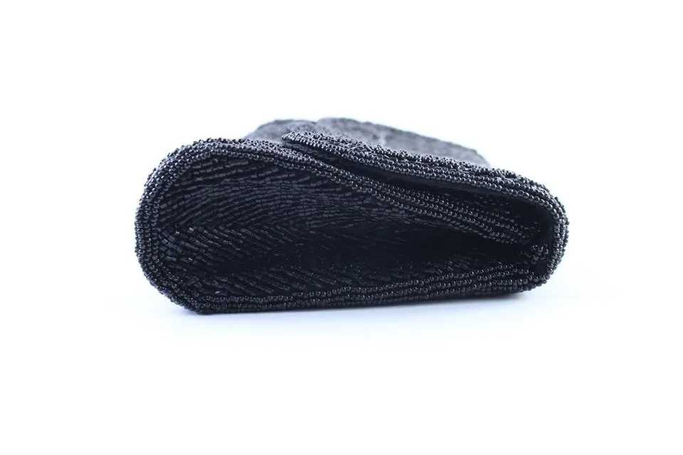 La Regale Black Beaded Sequin Embroidery Crossbody 2way Evening Bag Clutch 1m77